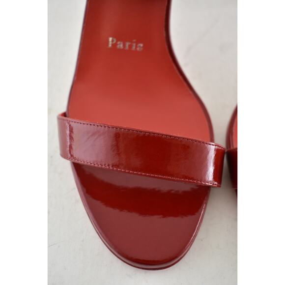 Christian Louboutin Loubigirl 85 Loubi Red Pat Ankle Strap Sandal Heel Pump 37 - Picture 6 of 11